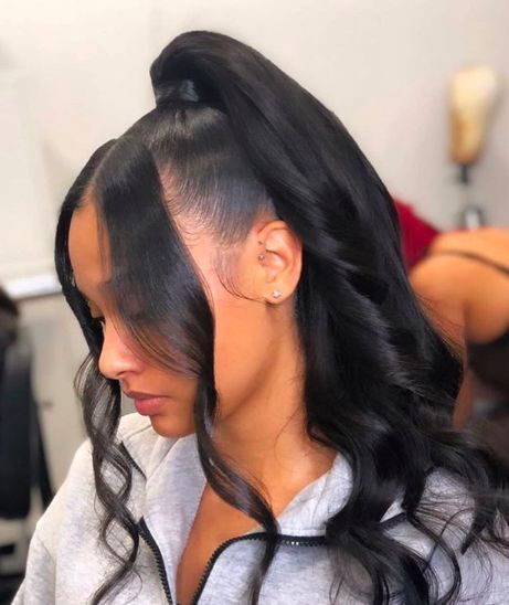 Blunt Bangs Loose Waves Ponytail — Natural Hair Ponytail