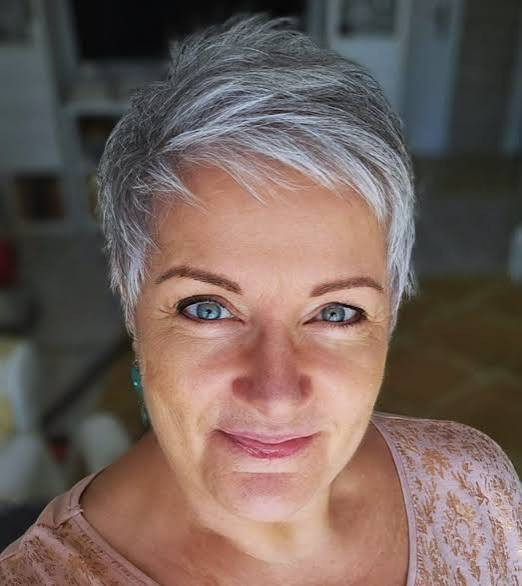 Tousled Silver Pixie With Wispy Bangs Tousled Silver Pixie With Wispy Bangs — Hair Color Over 50 Short Hair