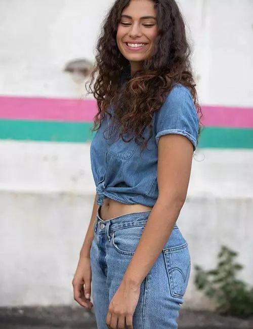 Knotted Denim Shirt with High-Waisted Jeans Knotted Denim Shirt with High-Waisted Jeans — Denim Shirt Outfits