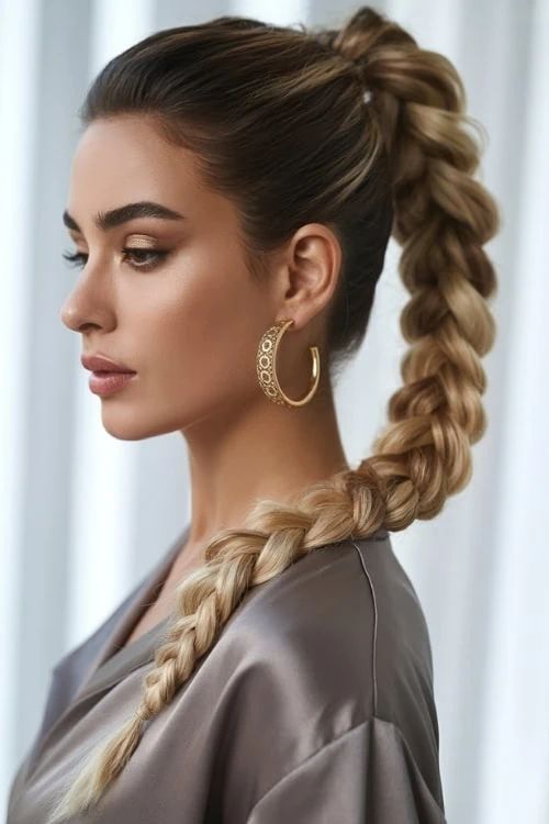 Chunky Braid Dark To Light Blonde — Braided High Ponytail