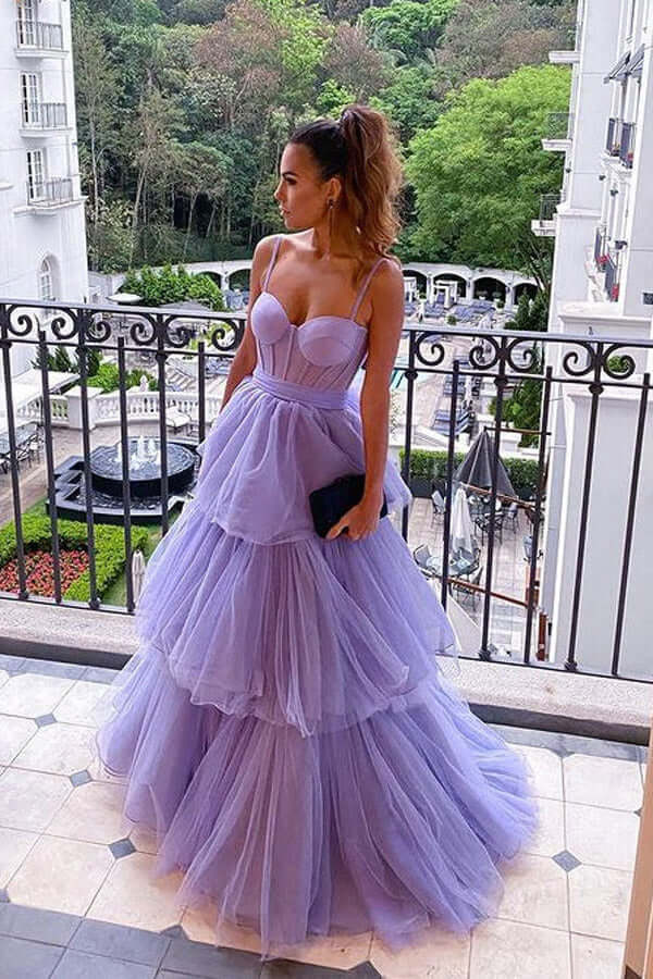 Voluminous Purple Tiered Tulle Prom Dress — Tulle Dresses