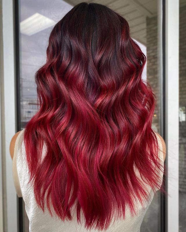 Dark Red Base With A Vibrant Red Ombre Visual Idea — Dark Red Hair