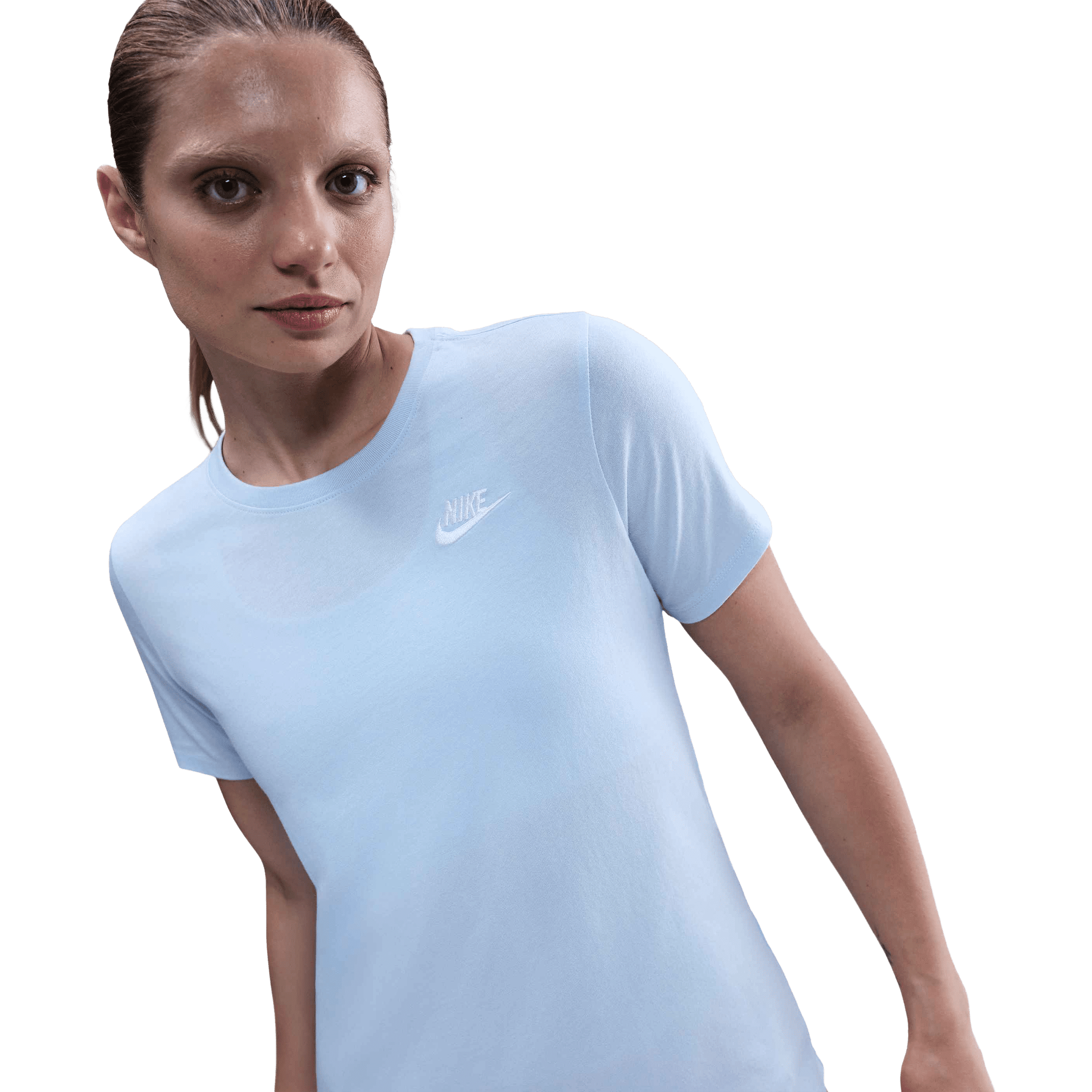 Simple Sporty: Light Blue Nike Logo T-Shirt — Nike Outfits