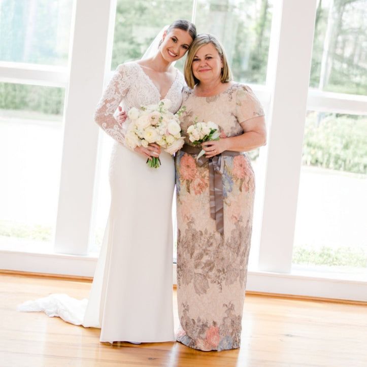 Knee-Length Floral Print Dress with Ribbon Sash Knee-Length Floral Print Dress with Ribbon Sash — Mother of the Bride Dresses