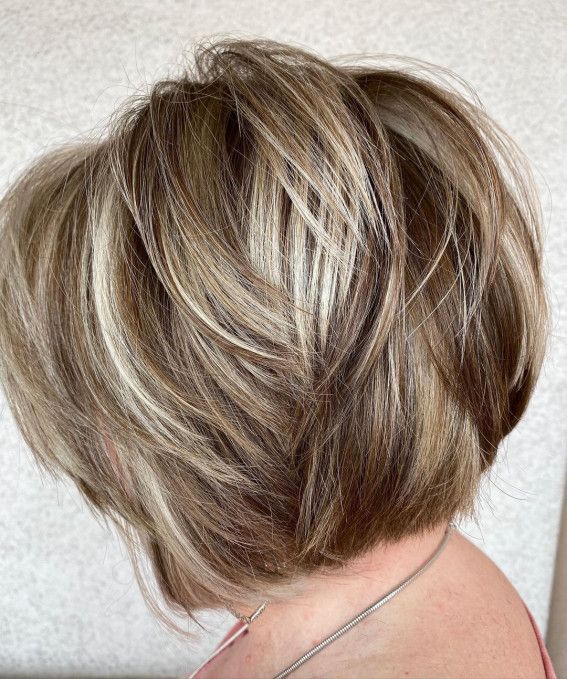 Choppy Layered Brown Bob With Blonde Highlights Choppy Layered Brown Bob With Blonde Highlights — Bob for Women Over 50
