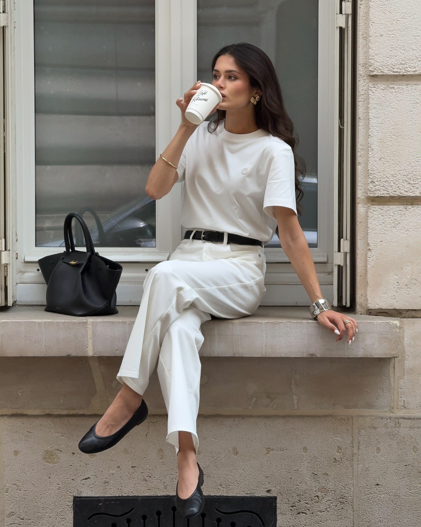 Layered White Ensemble with Wide-Leg Trousers and Knit Vest Layered White Ensemble with Wide-Leg Trousers and Knit Vest — White Outfits