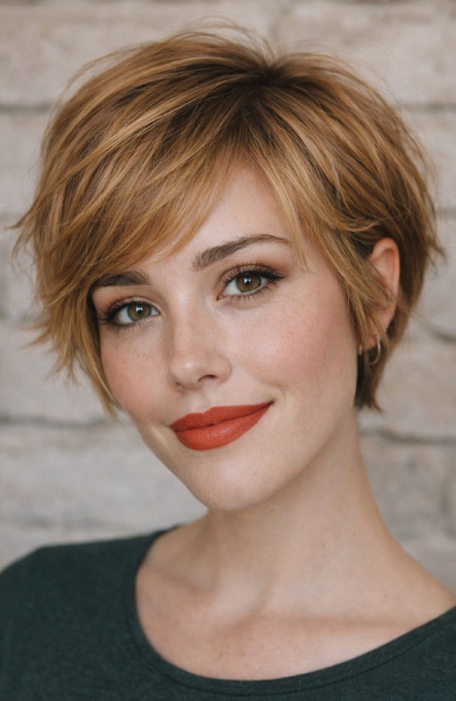 Textured Pixie Cut with Side Bangs and Knit Top Textured Pixie Cut with Side Bangs and Knit Top
