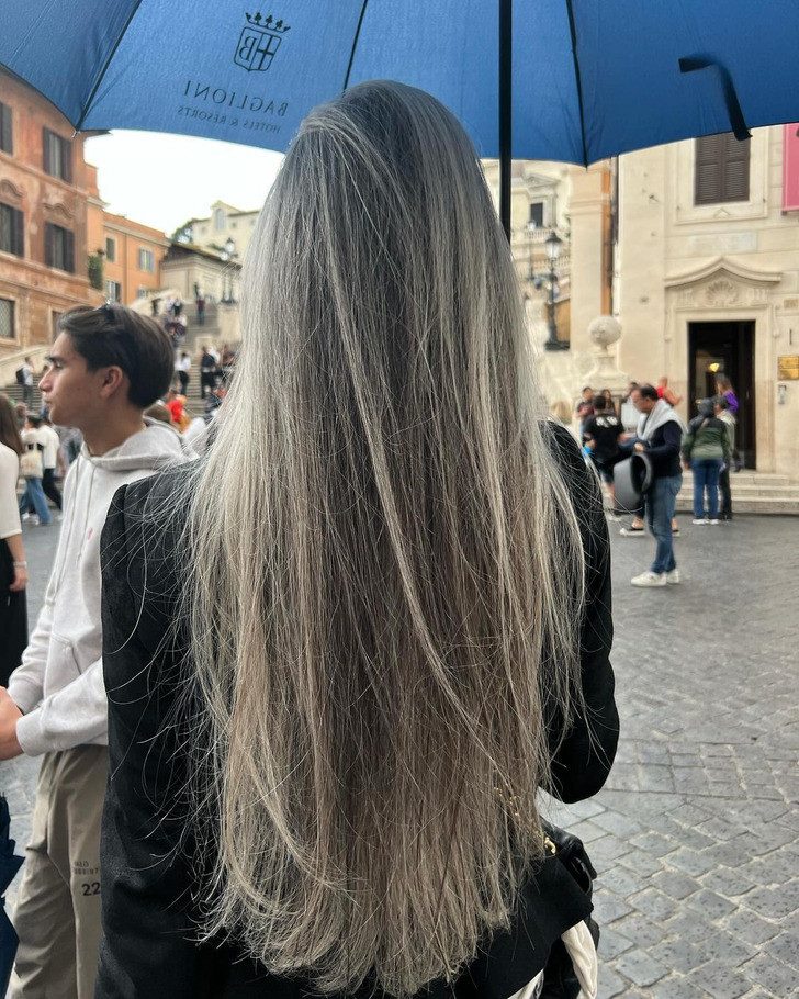 Extra Long Gray From Dark Roots — Long Gray Hair