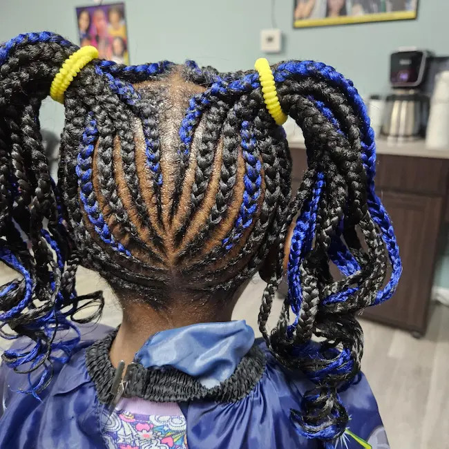 Heart Part Cornrows With Blue Streaks — Kids Cornrows