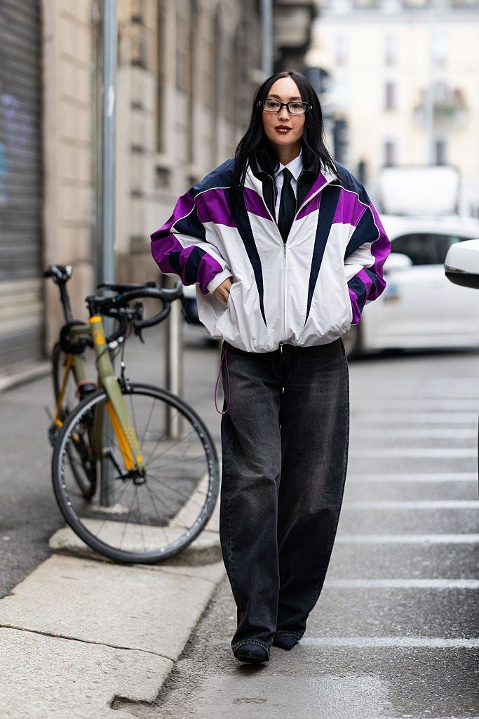 Colorblock Windbreaker with Collared Shirt and Tie Colorblock Windbreaker with Collared Shirt and Tie — Windbreaker Outfits