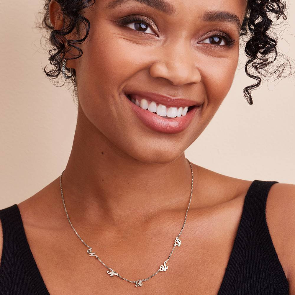 Multiple Script Initial Charms on Black Tank Multiple Script Initial Charms on Black Tank — Initial Necklaces
