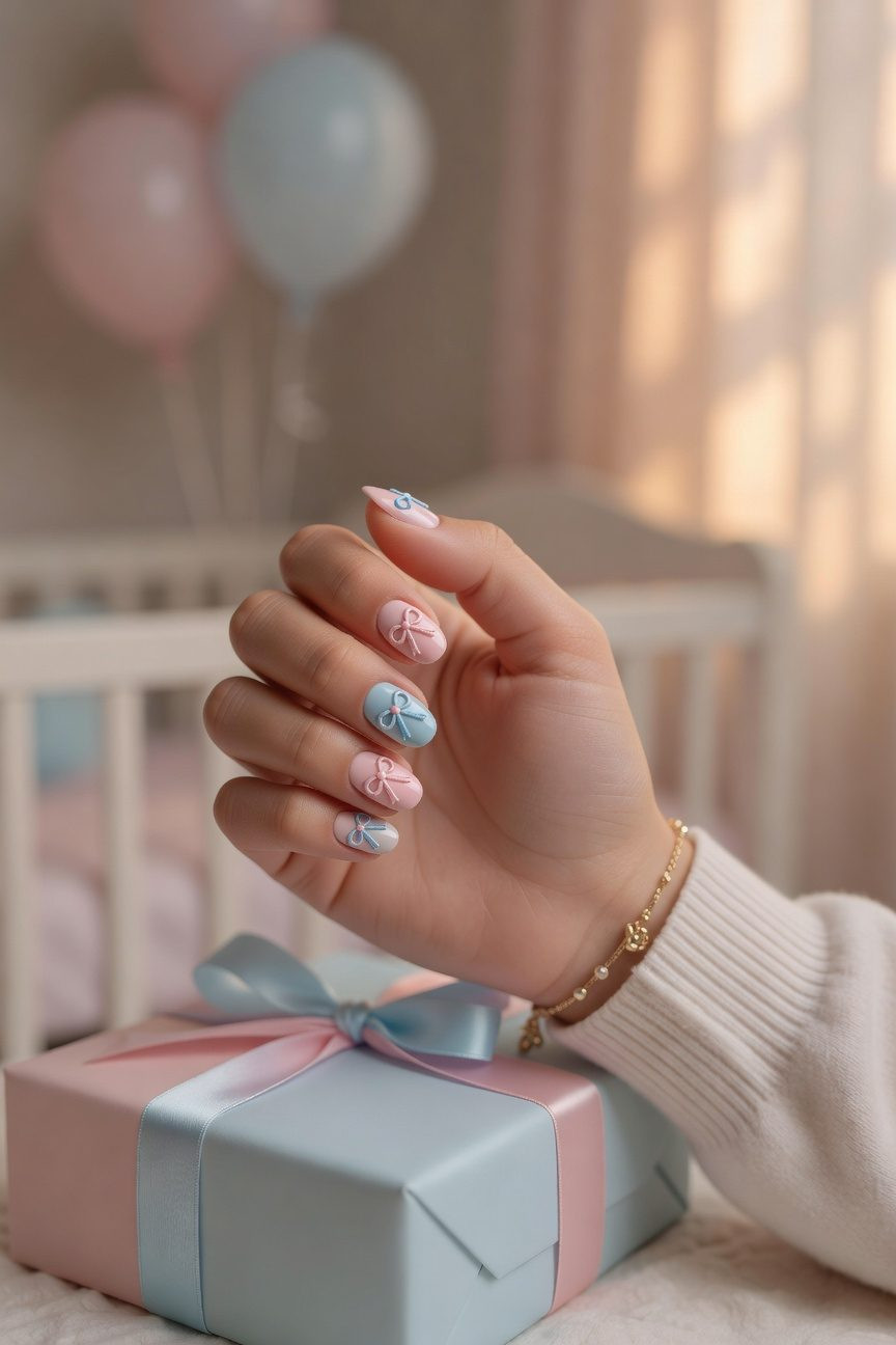 3D Bow Gradient Reveal Nails 3D Bow Gradient Reveal Nails — Gender Reveal Nails