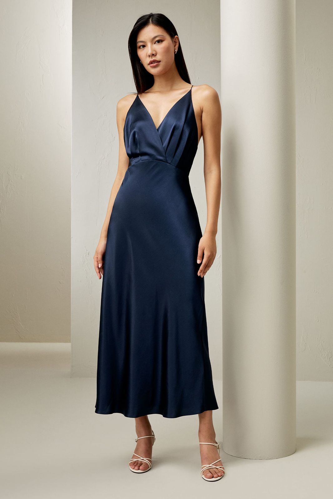 Navy Silk Slip Dress with V-Neckline Navy Silk Slip Dress with V-Neckline — Silk Dresses