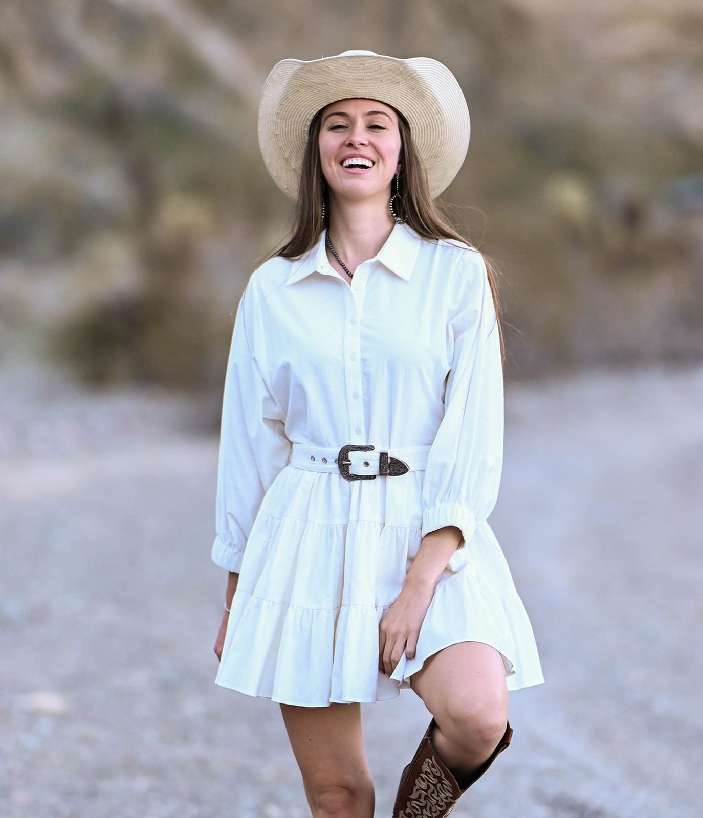 Tiered Mini Dress with Cowboy Hat and Boots — Ranch Outfits