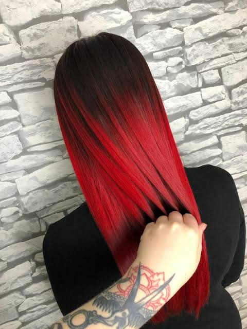 Mid-Back Wavy Deep Red Balayage — Fire Red Hair