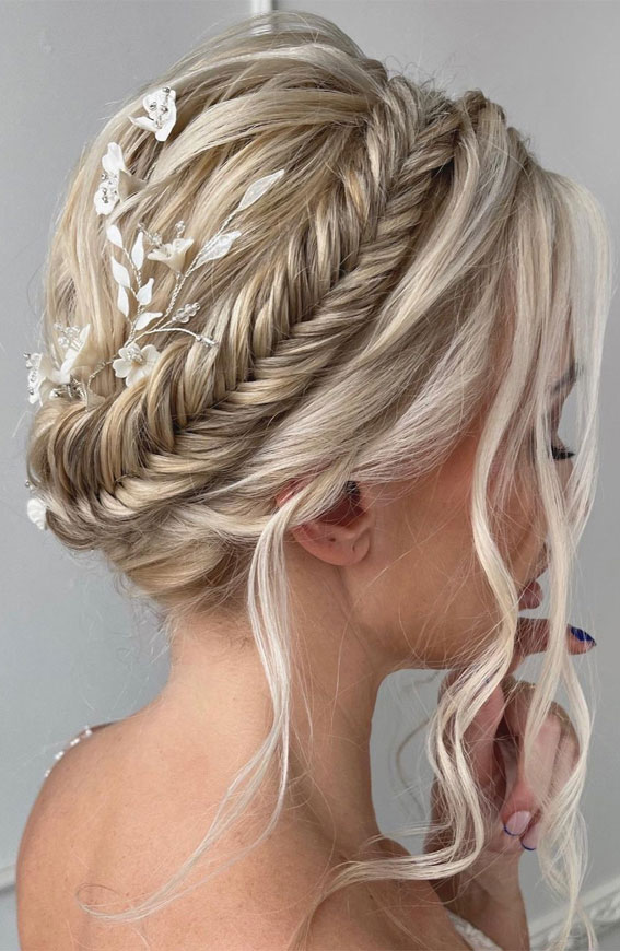 Platinum Blonde Fishtail Crown Braid