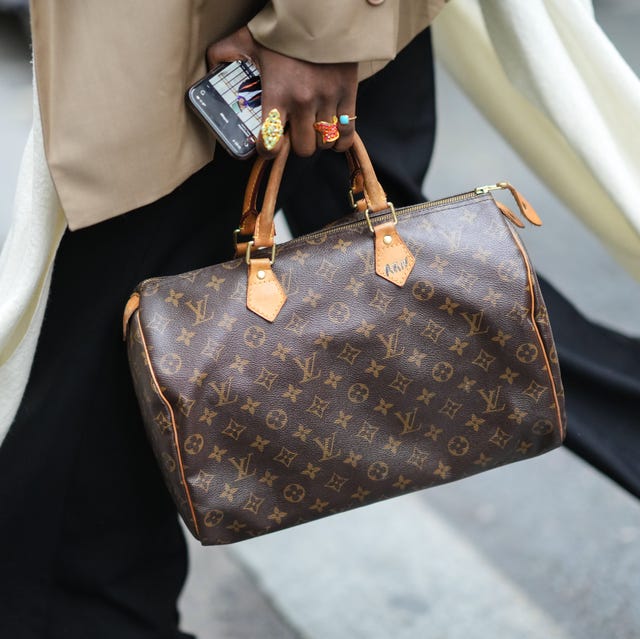 Monogrammed Canvas Tote with Trench Coat — Designer Bags