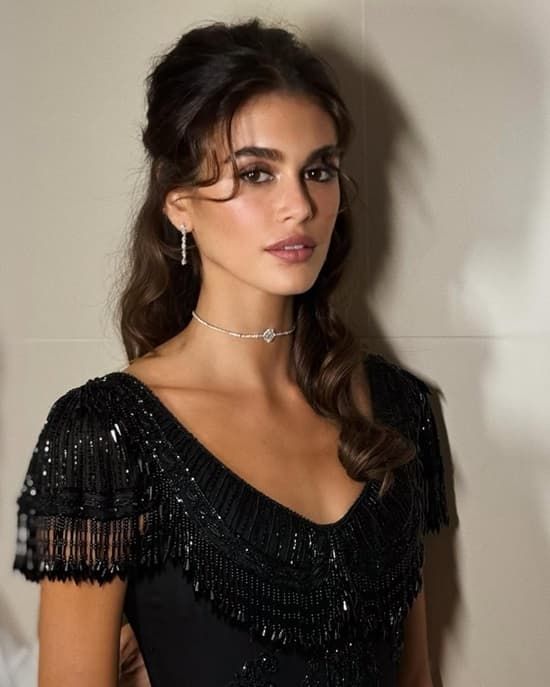 Twisted Top With Soft Waves Twisted Top With Soft Waves — Half Up Half Down with Bangs