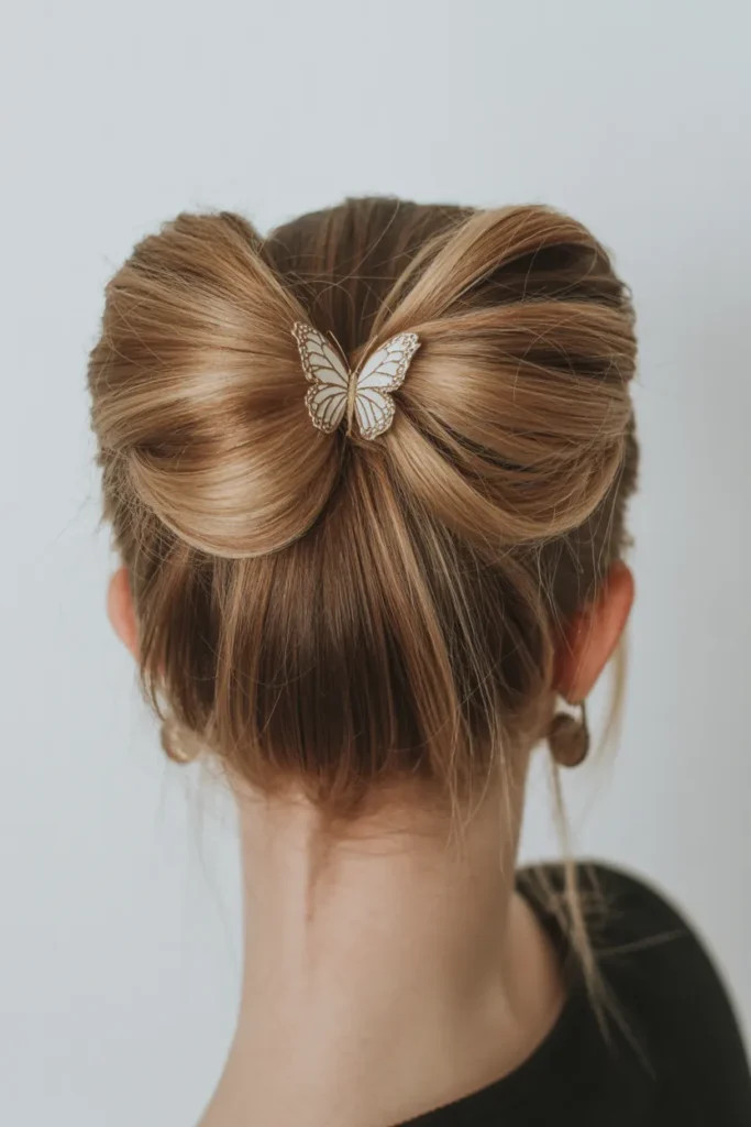 Double Bun With Central Butterfly Clip Double Bun With Central Butterfly Clip — Butterfly Clip Hairstyles