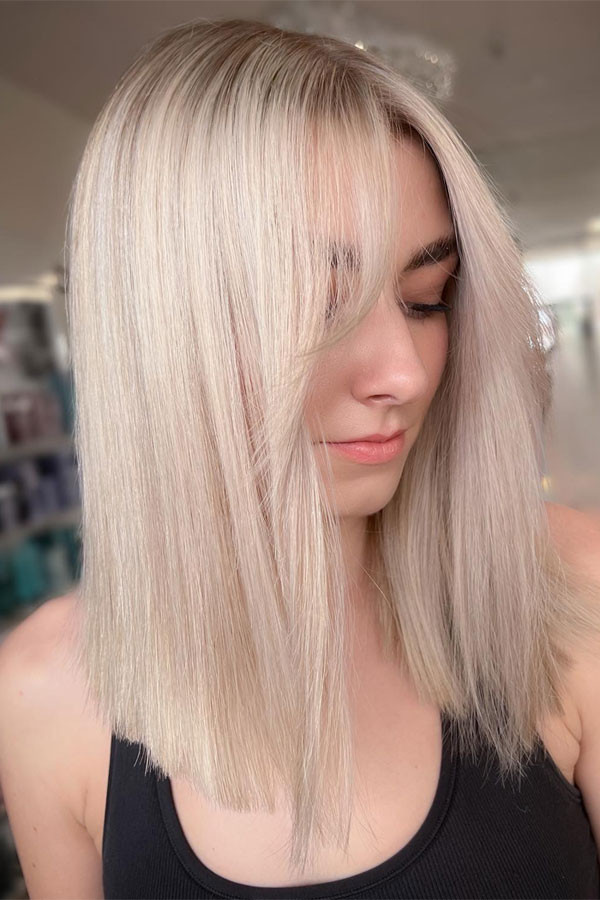 Collarbone Lob With Face Framing Layers — Platinum Blonde