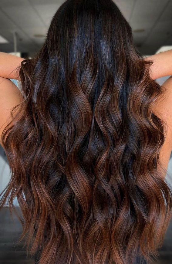 Dark Brown Warm Auburn Balayage Dark Brown Warm Auburn Balayage — Hair Color Ideas for Dark Hair