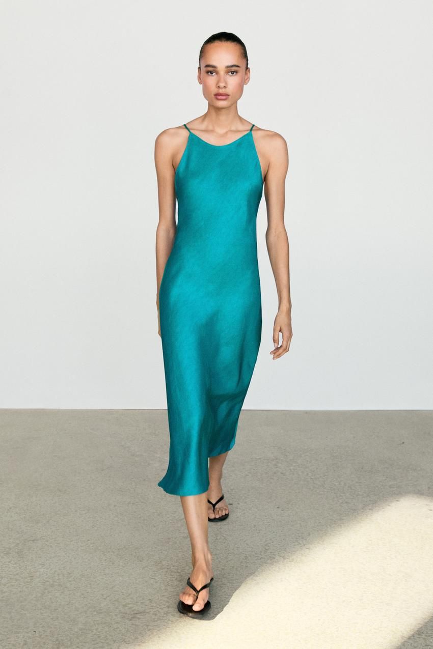 Teal Satin Midi Dress for Casual Summer Days — Satin Dress Outfits