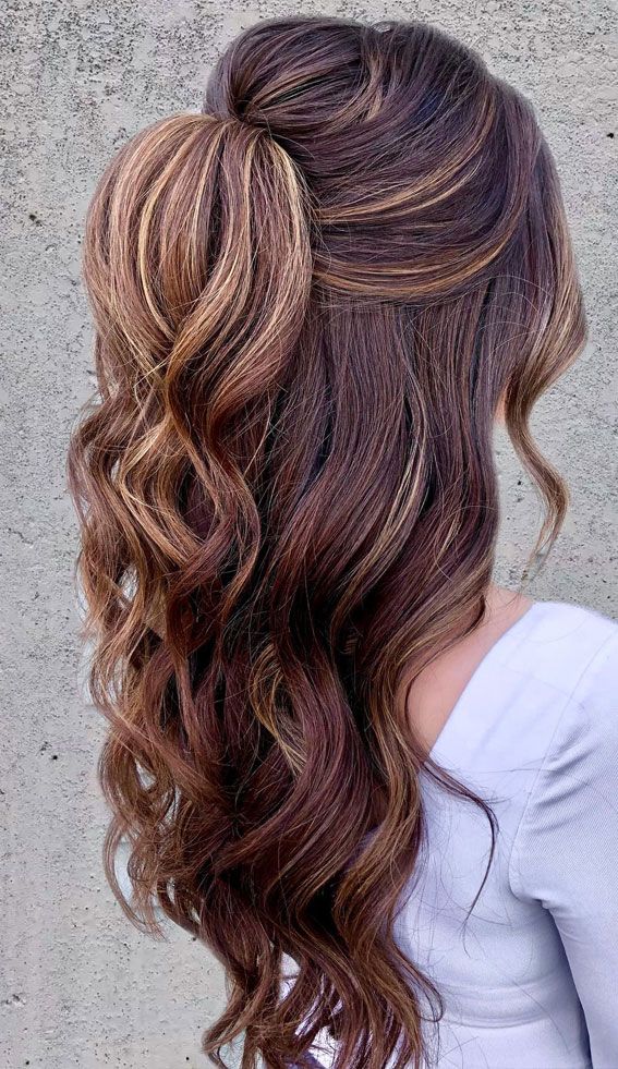 Side Part High Ponytail Dark Brown Side Part High Ponytail Dark Brown — Half Up Half Down Long Hair