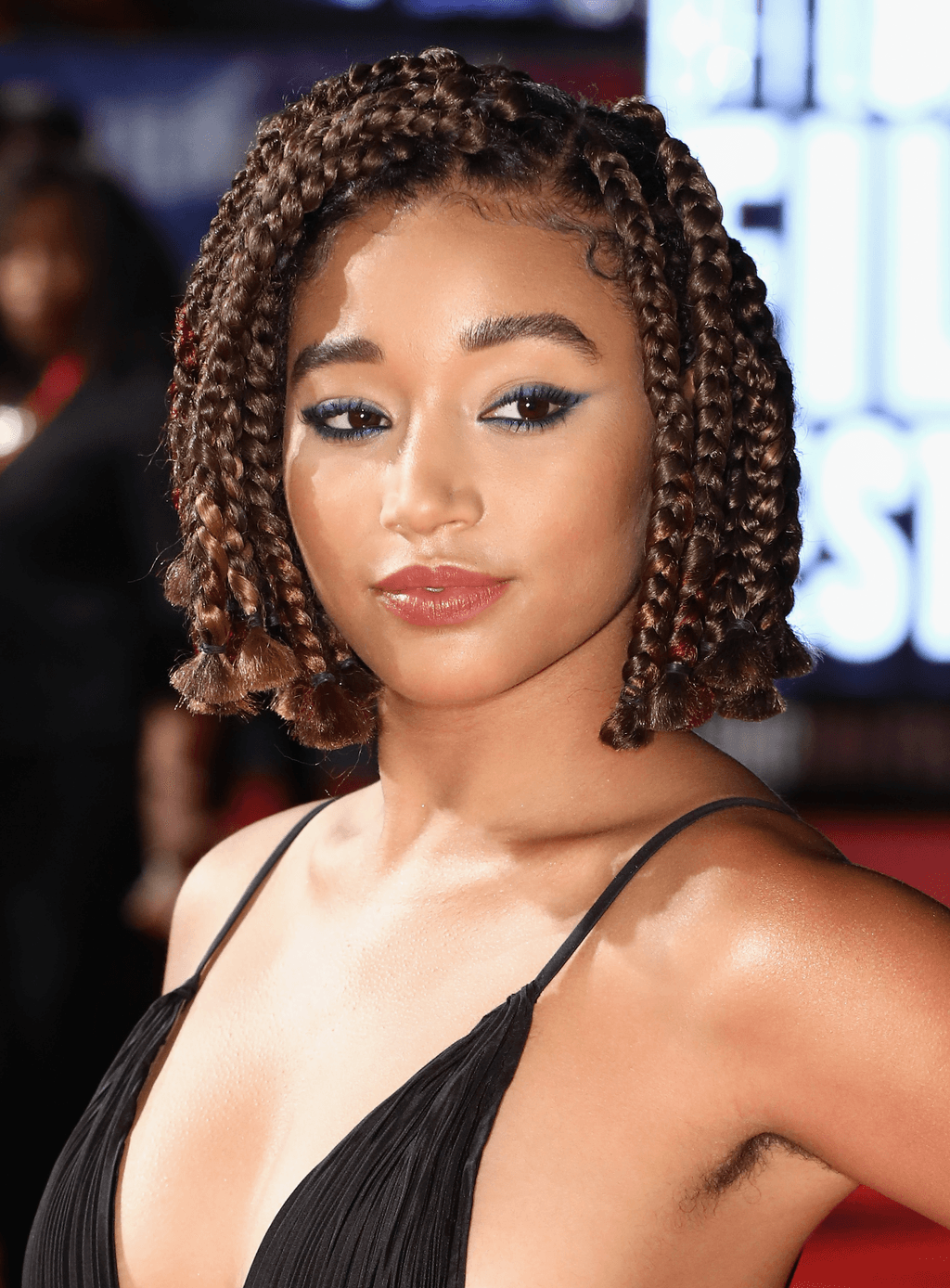 Chin-Length Box Braids with Red Highlights Chin-Length Box Braids with Red Highlights — Braids for Short Hair
