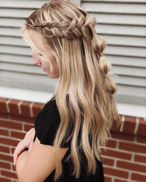 Waterfall Braid into Bubble Ponytail Waterfall Braid into Bubble Ponytail