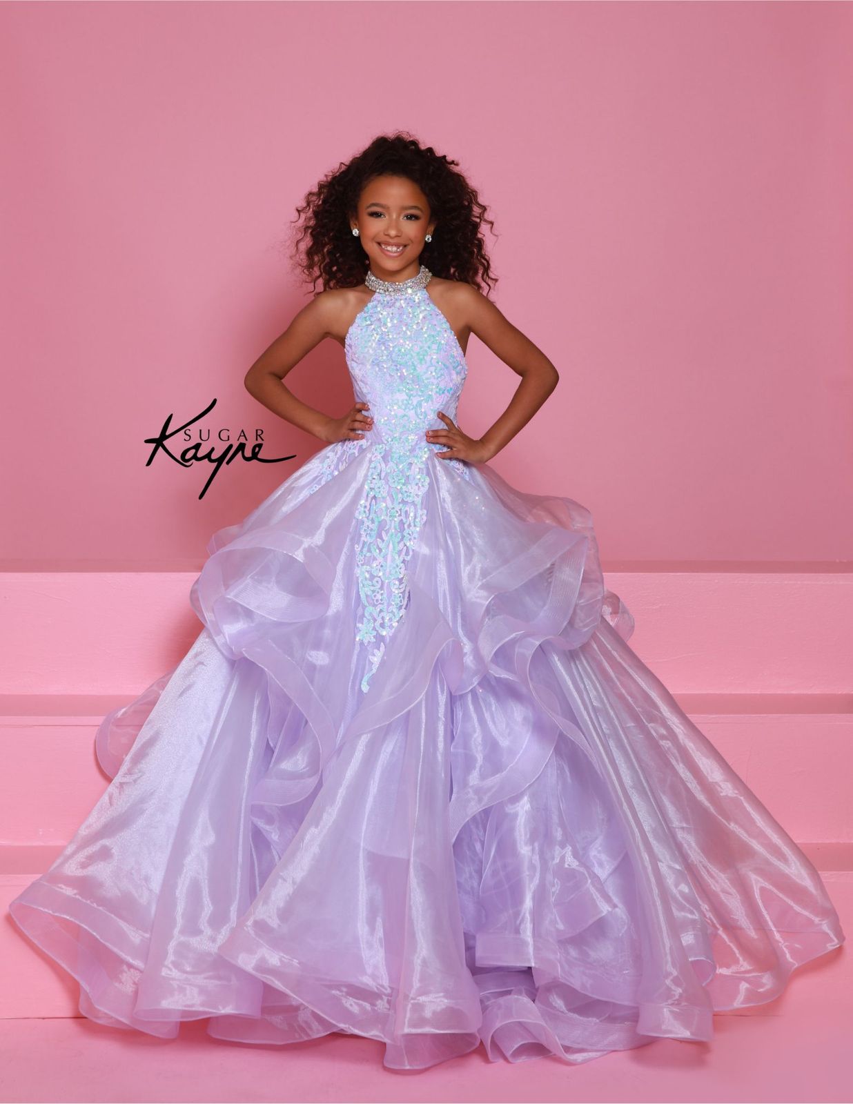Lavender Ruffled Pageant Ballgown with Halter Neckline Lavender Ruffled Pageant Ballgown with Halter Neckline — Pageant Dresses