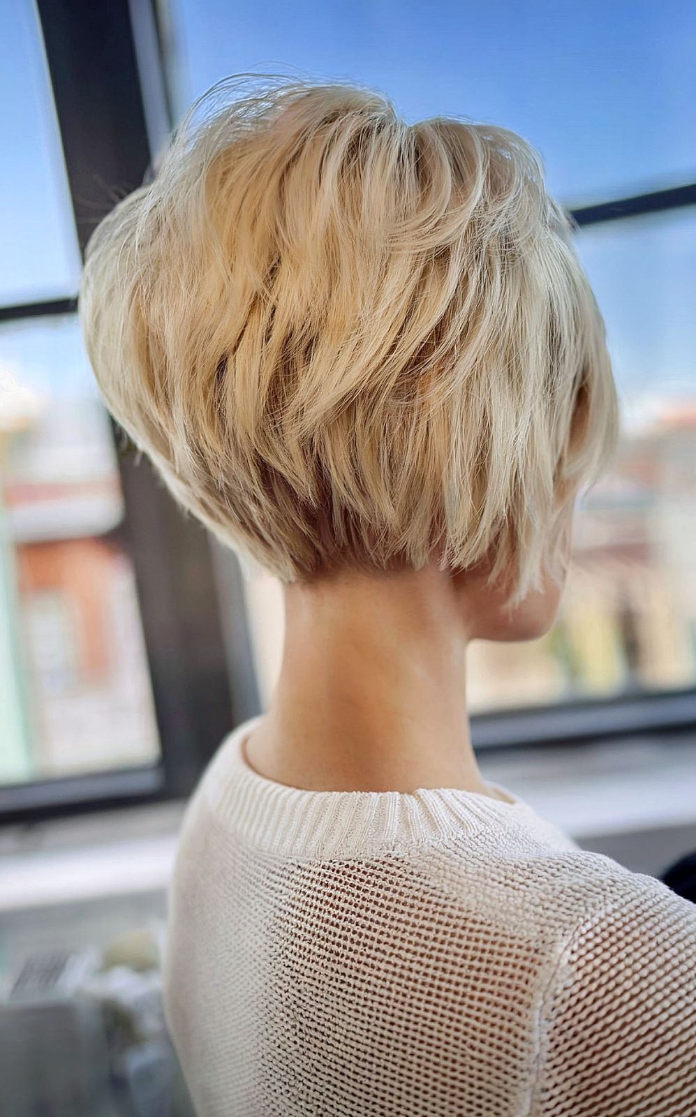 Ash Blonde Stacked Angled Bob Ash Blonde Stacked Angled Bob — Long Bob