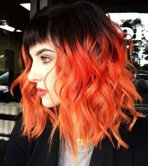Dark Root To Orange Gradient Bob Dark Root To Orange Gradient Bob — Tangerine Hair