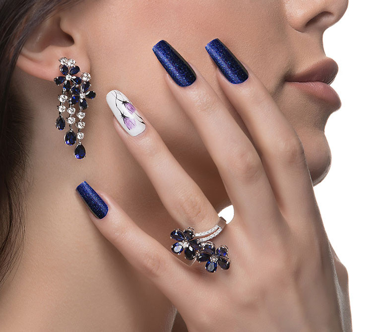 Navy Glitter Floral Square Navy Glitter Floral Square — Nashville Nails