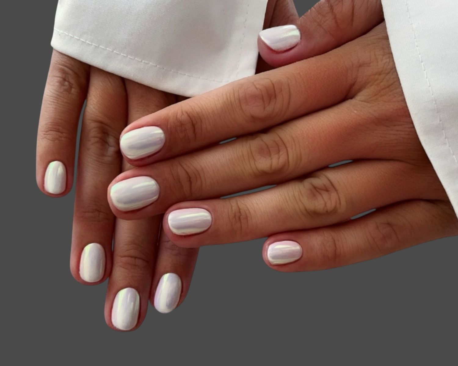 Sheer Nude Pink with Silver Cuticle Line — Interview Nails