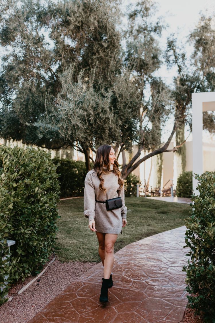 Belt Bag with Oversized Knit Sweater Dress — Belt Bag Outfits