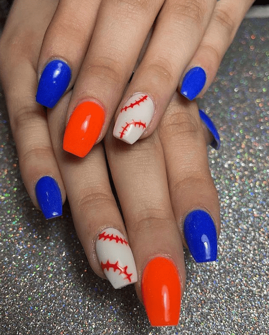 Short Coffin Brights with Baseball Stitch Short Coffin Brights with Baseball Stitch — Baseball Mom Nails