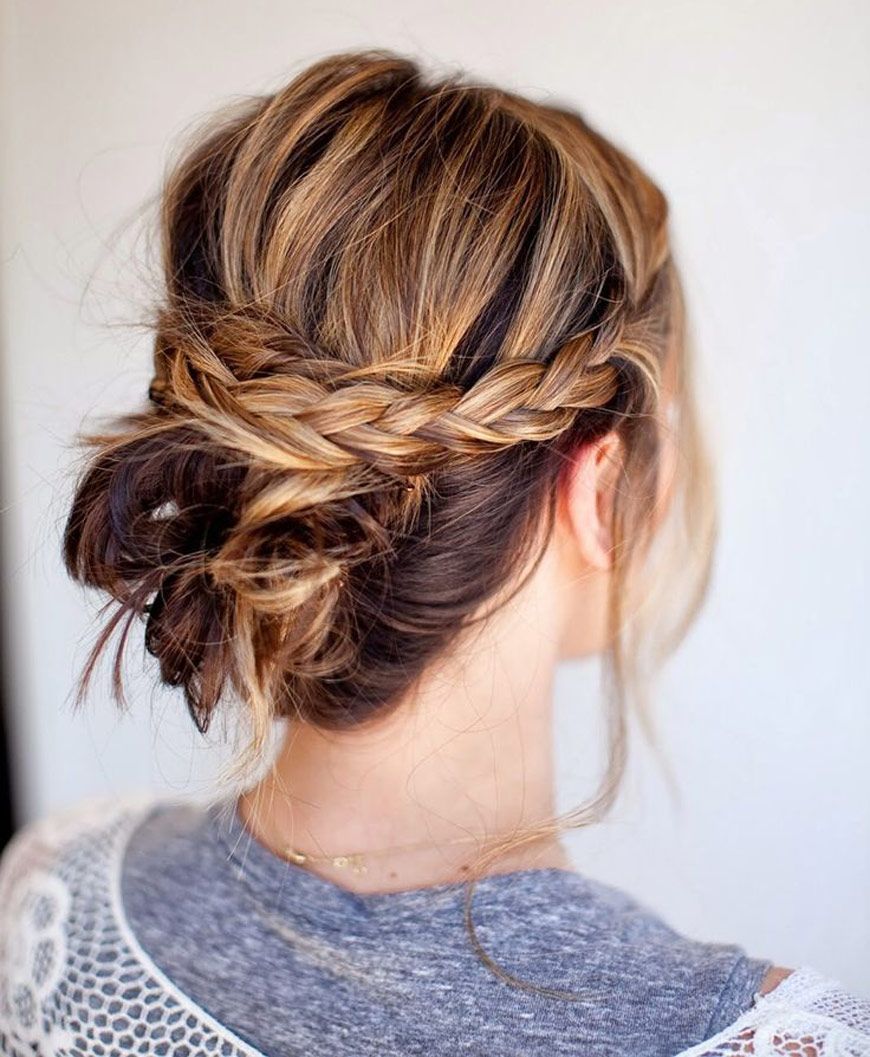 Collarbone Length Braided Crown Low Bun Collarbone Length Braided Crown Low Bun — Hairstyles for Servers