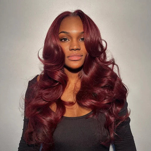 Voluminous Deep Maroon Long Waves Voluminous Deep Maroon Long Waves — Maroon Hair