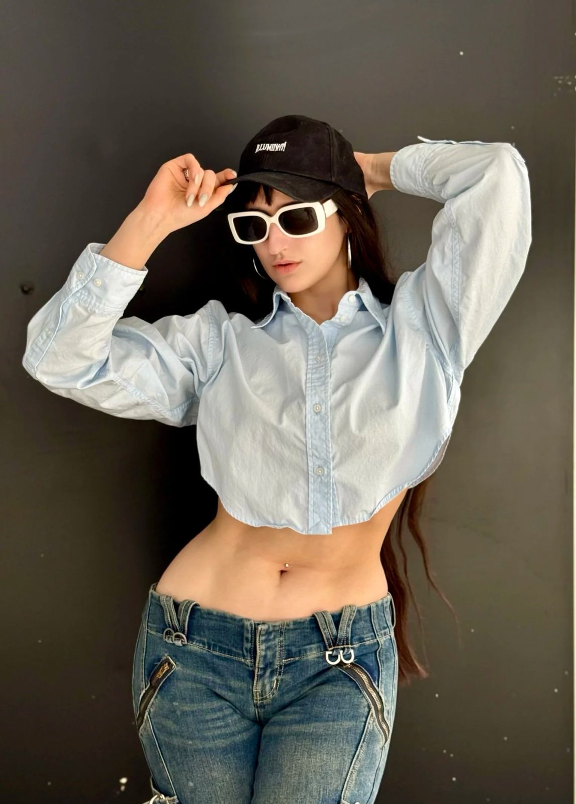 Cropped Shirt with Low-Rise Embellished Jeans — Outfits for Long Torso