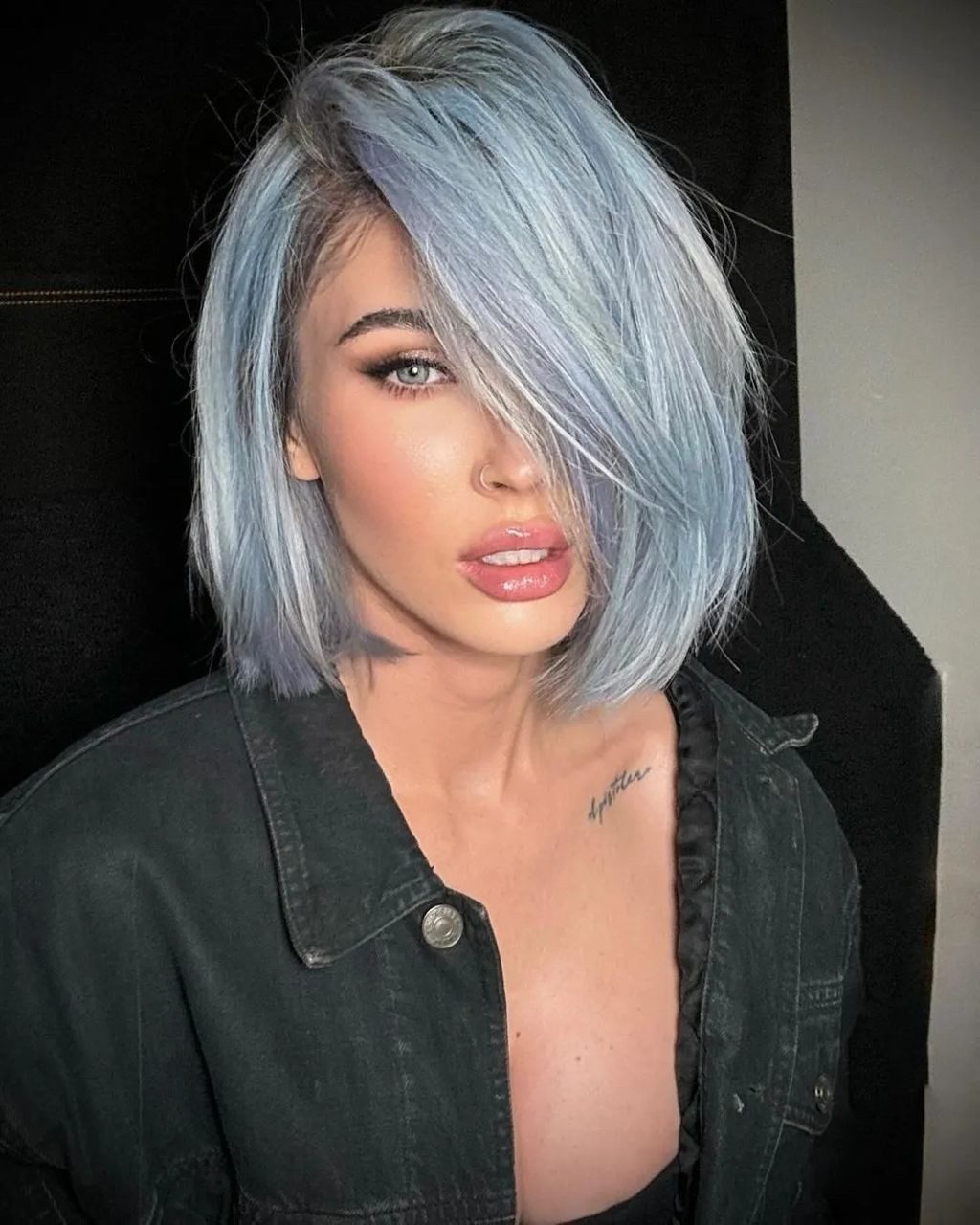 Chin Length Light Blue Bob Chin Length Light Blue Bob — Light Blue Hair