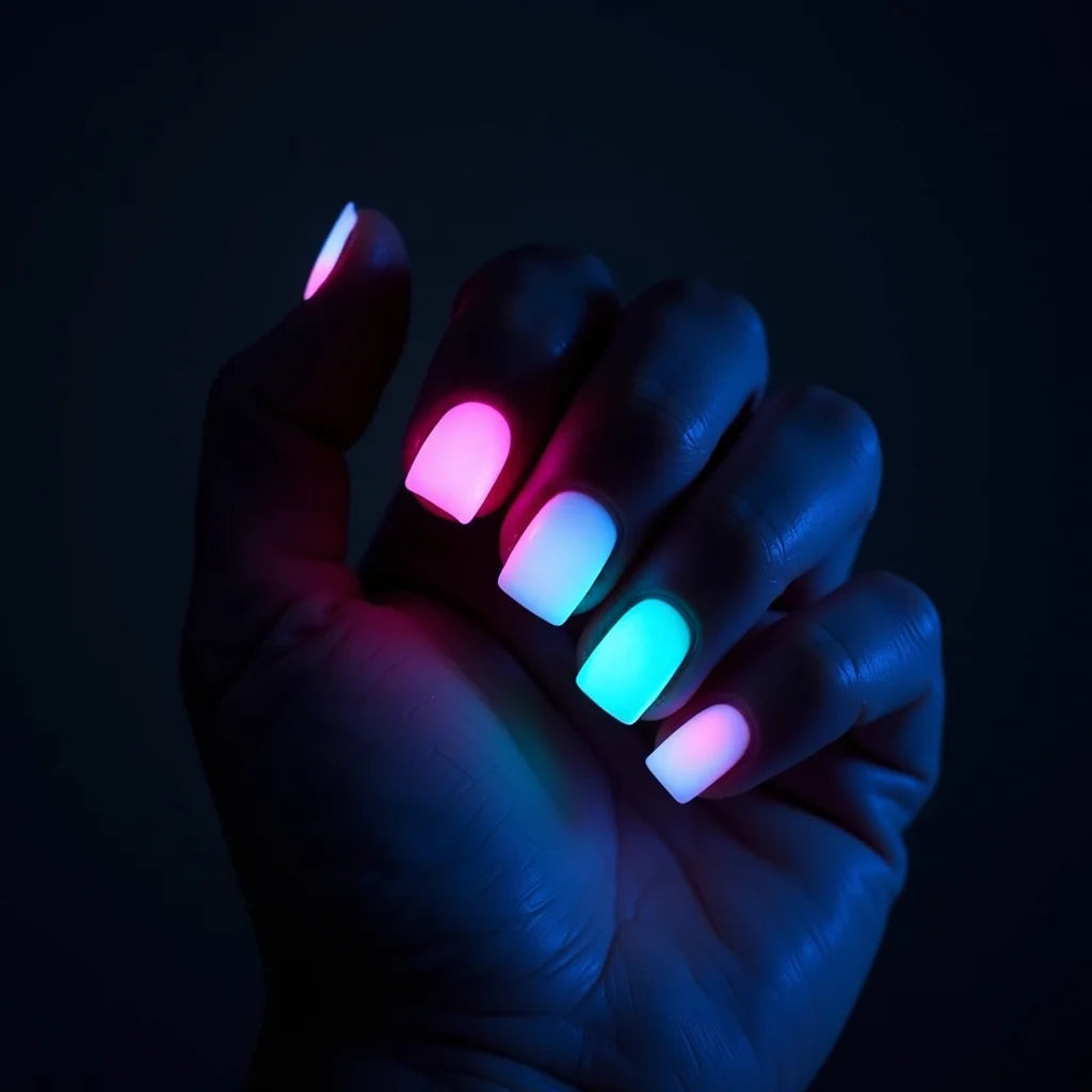 Short Square Glow Tip French Short Square Glow Tip French — Glow in the Dark Nails