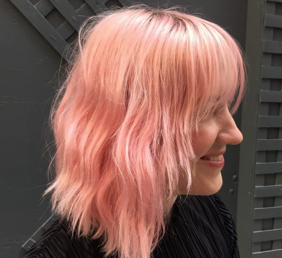 Pastel Pink Blunt Bob With Side Swept Bangs — Pink Hair