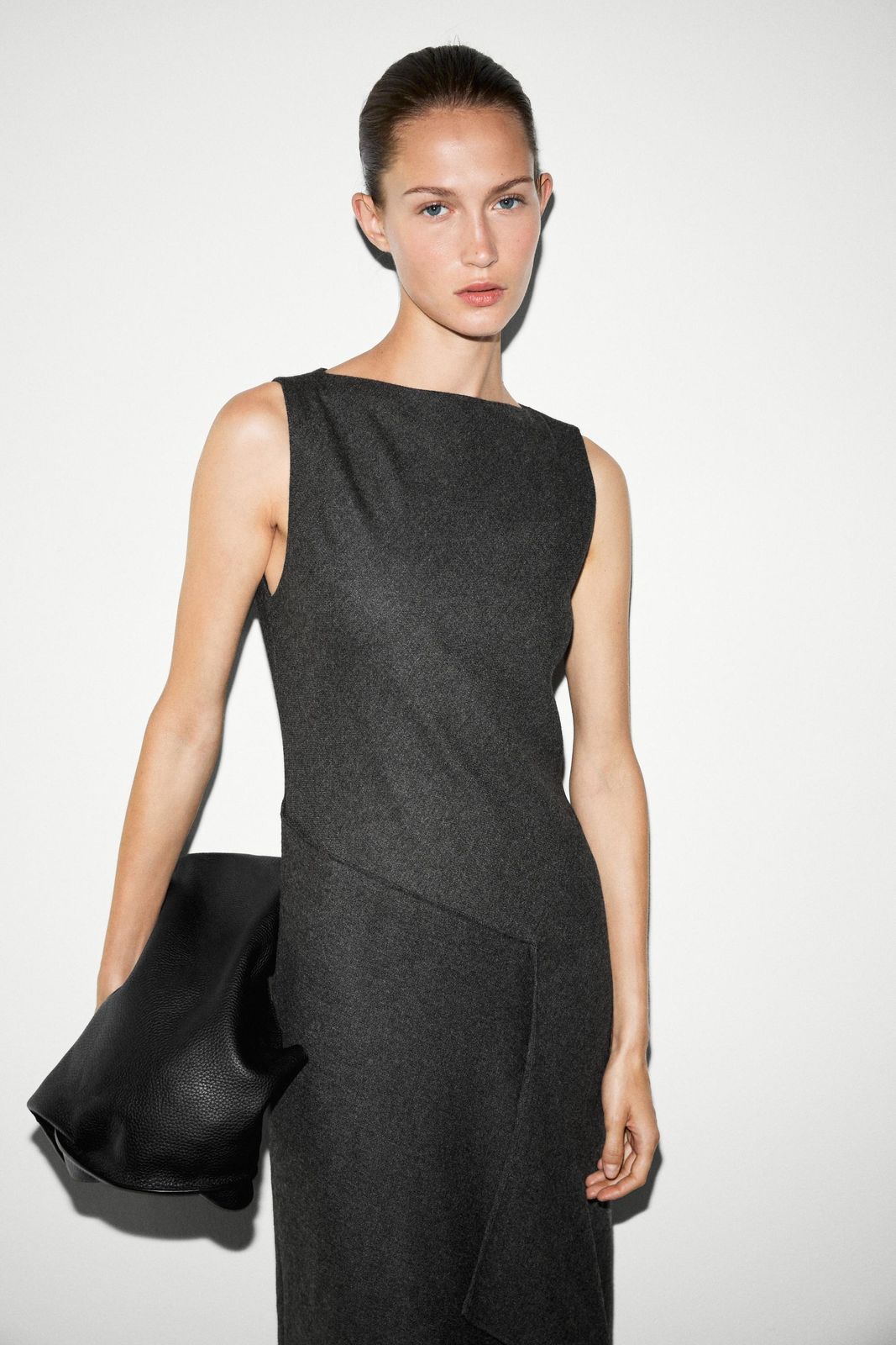 Dark Grey Asymmetrical Hem Sheath Dress for Business — Sheath Dresses