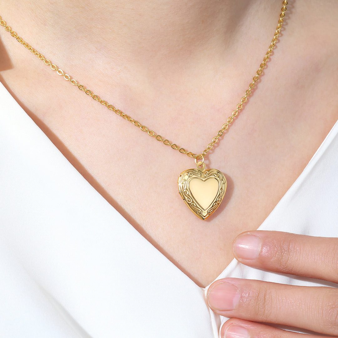 Intricately Detailed Gold Heart Locket — Locket Necklaces