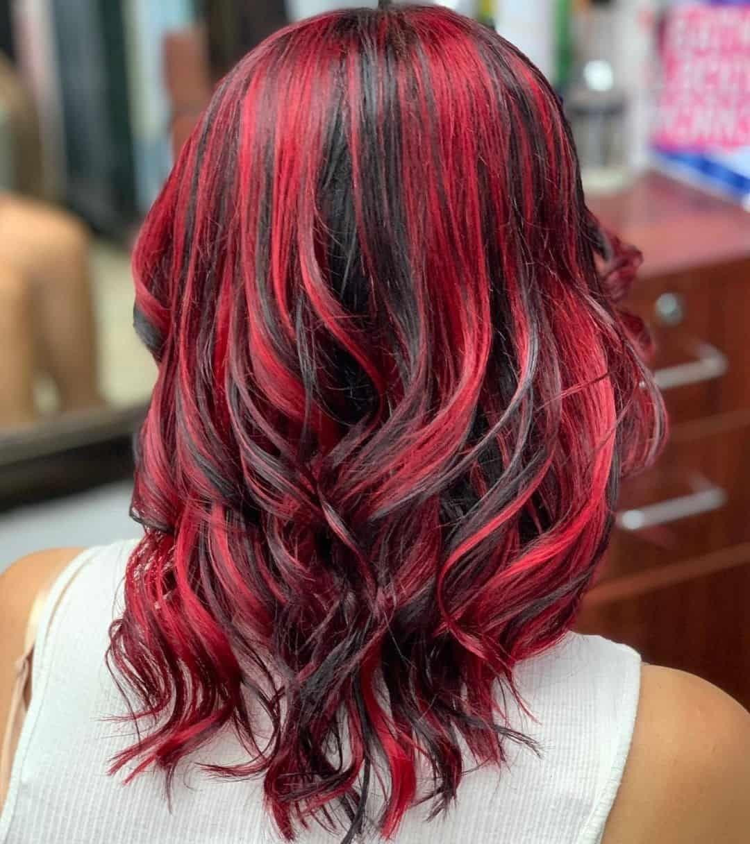 Black Bob With Vibrant Red Highlights Black Bob With Vibrant Red Highlights