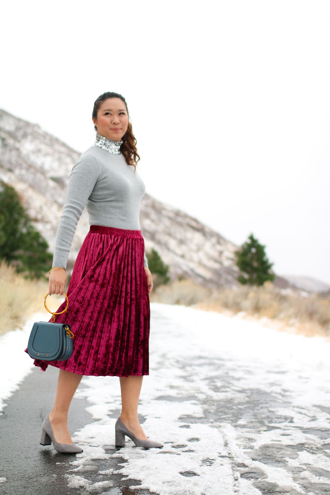 Velvet Midi Skirt for a Winter Outing Velvet Midi Skirt for a Winter Outing — Utah Outfits