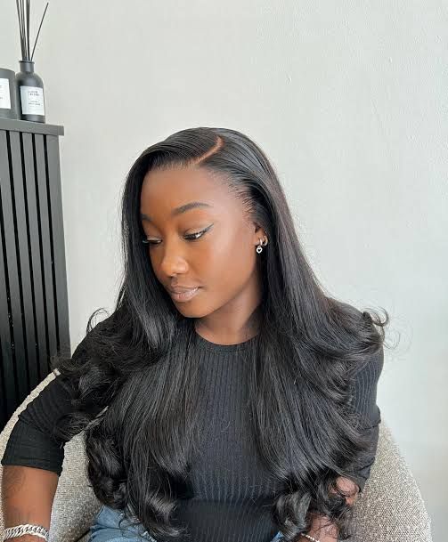 Polished Black Waves With Laid Baby Hairs Polished Black Waves With Laid Baby Hairs — Frontal Sew In