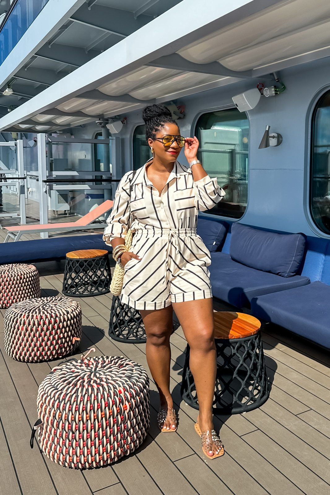 Striped Collared Romper for Casual Cruise Chic — Caribbean Cruise Outfits