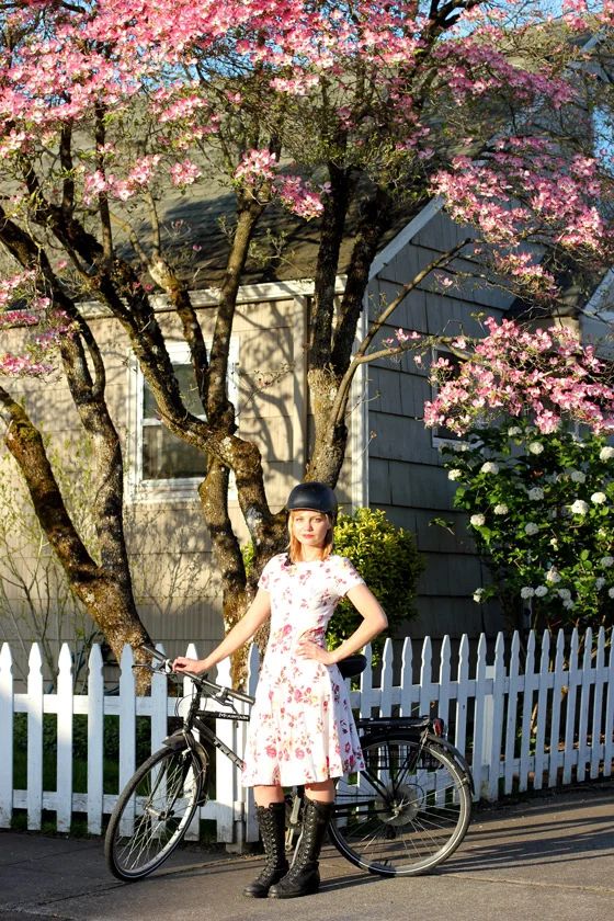 Floral Print Dress and Boots for Cycling Style Floral Print Dress and Boots for Cycling Style — Portland Outfits