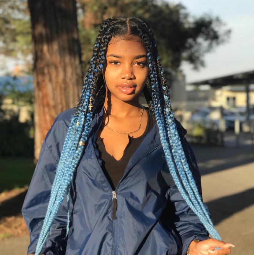 No Bangs Black to Blue Ombre Box Braids — Ombre Braids